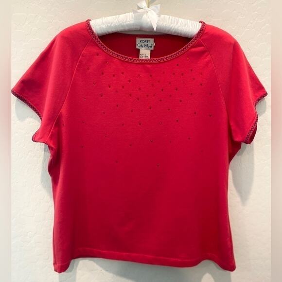 KORET CITY BLUES | Vintage Red Studded Knit Short Sleeve Tee Top | Medium - Picture 1 of 5